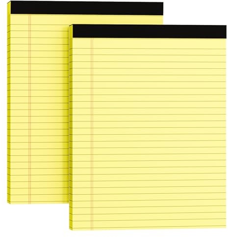 MSKKSM Legal Blöcke, 8,5 x 11, 2 Stück, gelbe Notizblöcke, 8,5 x 11 Schreibblöcke, breit liniert, Notizblöcke, linierte Blöcke aus Papier, gelbe Papierblöcke, 30 Blatt pro Notizblock für Schule,