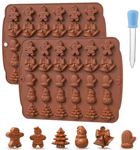 LightBeacon Silikonform Weihnachten, 2 Weihnachten Schokoladenformen Silikon 6 Muster Pralinenform Weihnachten Silikon, Weihnachten Schokolade Form, Küchen-Backform Wiederverwendbare