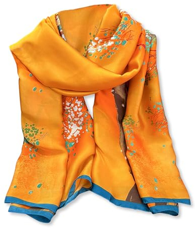 LumiSyne Seidenschal Damen Ölgemälde Blume Gedruckt Baum Muster Bunte Künstlerisch Stil Damen Seidentuch Lange Große Schals Leicht Warme Halstücher Stola Sonnencreme Kopftuch Strand Wrap Ganzjährig