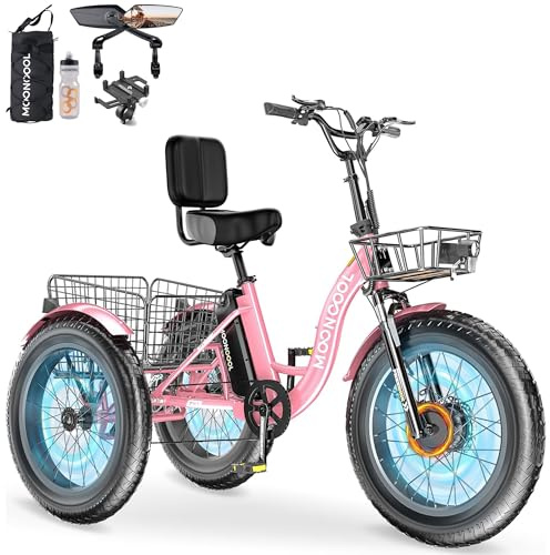 MOONCOOL 1000W 4 Fat Tire Electric Tricycle for Adults, 48V 14.5Ah All-Terrain Aluminum 20 E-Trike, Front Suspension, 7-Speed, 400lbs Max Payload