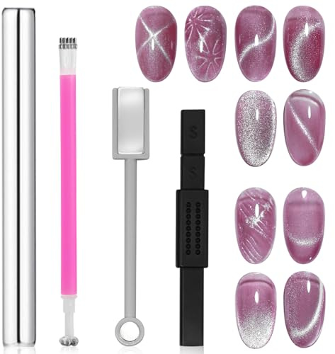 4 Stück Cat Eye Magnet Katzenaugen-Magnet für Nägel, Nagelmagnet, Katzenaugen-Magnet für Nägel, Doppelkopf-Nagelmagnet, Katzenaugen-Gel-Nagellack, Magnetstift, Nagelzubehör