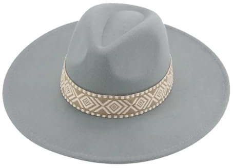 SOYNIA Fedora Trilby Filzhut Hut Damenhüte Fedora-Filzhüte Für Damen Und Herren Solider Bandgürtel Lässig Luxuriös 9,5 cm Fedoras 56–58 cm Hellgrau