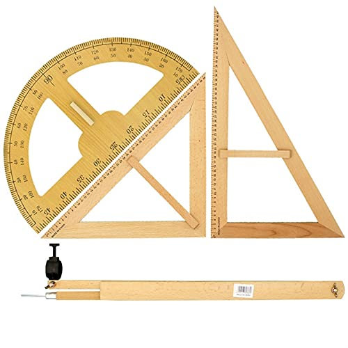 FUYAO Geometrie-Set, Mathematik-Geometrie-Set, Massivholz, Lehrer-Tafel, Lineal, Winkelmesser, Tafel, Mehrzweck-Kompass, 50 cm, Dreiecks-Lineal-Set, große Lehrhilfen, Kompass-Set