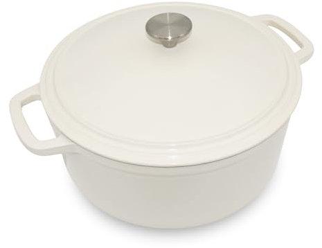 MINLUFUL Forno olandese in ghisa con coperchio, grande pentola da forno olandese per cuocere il pane, cuocere e bollire, con smalto antiaderente, adatta per fornello e forno, beige