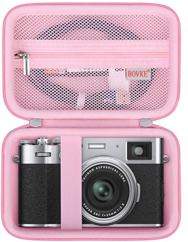 BOVKE Funda de Transporte para Fujifilm X100VI / X100V / X-E5 Cámaras Digitales, Bolsillo de Malla Adicional para Accesorios de Cámaras Fuji y Cables de Carga, Rosa