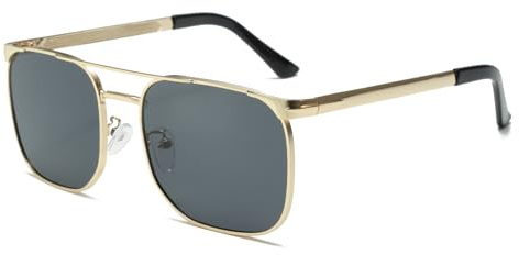 Long Keeper Retro Gafas de Sol Piloto para Hombre Mujer Gafas de Sol Cuadradas Metal Años 70s 80s Gafas de Piloto Cuadradas Clasicas Protección UV400, 55MM