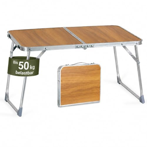 Stagecaptain MCT-25 Mini Campingtisch - Tragbarer kleiner Klapptisch mit rutschfesten Fußkappen - Leicht & handlich mit praktischem Tragegriff - Perfekt für jede Outdoor-Aktivität - In edler Holzoptik
