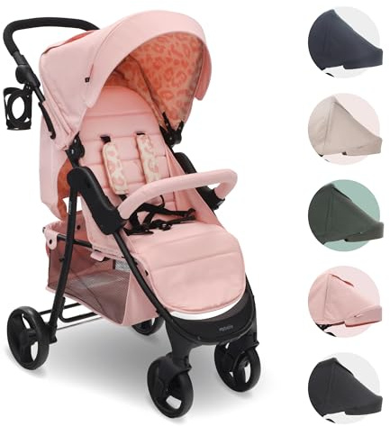 My Babiie MB30 Pushchair – from Birth to 4 Years (22kg), Easy Compact Fold, Large Shopping Basket, Adjustable Handle, Stroller Includes Cup Holder, Rain Cover – Pink Leopard