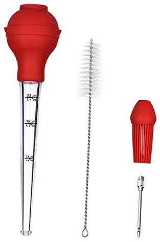 AUTSUPPL 4pcs Turkey Baster Silicone Bulb Brush Injector and Cleaning Brush for BBQ Cooking