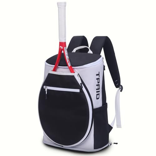 KINGSLONG Zaino da Tennis, Borsa da Tennis per Uomini e Donne, Borsa Sportiva per Tennis, Pickleball, Badminton con Scomparto per Scarpe (Bianco e Nero)