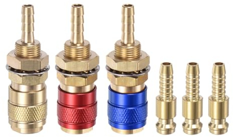QUARKZMAN 6Pz Connettore Rapido Gas & Acqua per Tubo ID6mm Ottone/Rosso/Blu | con Tubo per Tig 12 18 20 27 Raccordi Rapidi, per Saldatura a Gas