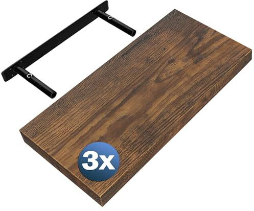 Casaria® 3X Wandregal Holz Dunkle Eiche Hängeregal mit Halterung 15kg Tragkraft Küche Wohnzimmer Flur Regal Schweberegal Bücherregal Holzregal 50cm