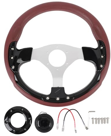 13 In Universal Racing Sterzo Volante, Volante In Stile Sportivo Pelle per Shock Alluminio per Veicolo con Adattatore a 6 Buche (BLACK