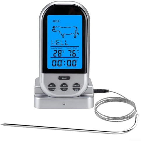 Zoegneer Grill Thermometer Digital Wireless Remote BBQ Thermometer Set With Probe LCD Display Timer Function For Grilling Oven Kitchen Cooking