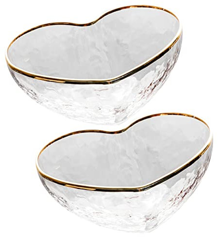 Gatuida 2pcs Heart-Shaped Glass Bowls Creative Dessert Serving Dishes Rim for Fruits Snacks and Wedding Celebrations