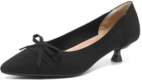 GYUBL Escarpins Femme Talon Bas Élégants Chaussures Pointues en Maille Respirante avec Nœud Pompes Confortables pour Bureau/Mariage,Noir,EU37