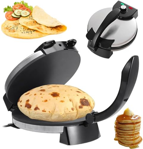 Electric Roti Maker 1800w, Presse De Tortilla électrique avec Plaques Antiadhésives De 10 Pouces Et Température Réglable, Poignée Anti-scalding, Machine Chapati Maker pour Fabricant De Crèmes De