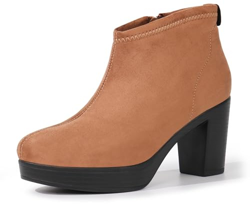 Hawkwell Stivaletti da donna in camoscio con supporto per arco plantare e cerniera laterale, comodi, tacco spesso, marrone, 40 EU