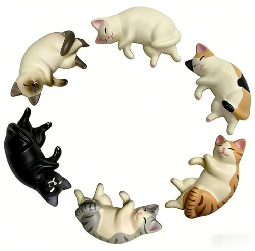 Dryxog 6 Stück Katzen-Kühlschrankmagnete Liegende Mini Kawaii Deko-Magnete Lustige Kätzchen Küchen-Deko Dekorative Cartoon Wunderschön für Kühlschrank Geschenk Katzenliebhaber Magnettafel