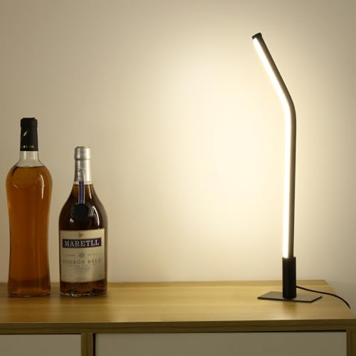 GEPROSMA Bedside Lamp Slim with Cable(USB 5V 2A),Metal Table Lamp 17.4”/44CM,Thin Small Dimmable Desk Light 3 LED Modes,Stylish Minimalist Modern Design,for Bedroom Living Room Home Office,Black