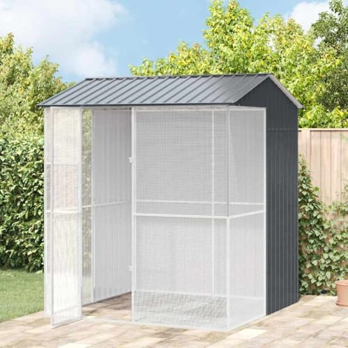 Amorsee Vogelvoliere XXL Außen Vogelkäfig Groß Vogelvoliere Außen Verzinkter Stahl All-in-One-Vogelkäfig Außenvoliere Käfig Vogelhaus Voliere 215 x 210 x 247 cm DE Anthrazit