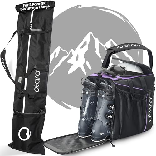Otaro Skischuhtasche und Skitasche XL (Classic Set | Lila | Für 2 Paar Ski) | Skitasche für Ski und Skischuhtasche mit Helmfach | Ski Taschen, Skischuhtaschen
