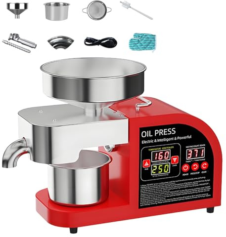 JIYINGHUI Estrattore Olio Automatico Professionale Pressa a Freddo e Caldo in Acciaio Inossidabile con Controllo Digitale (40-300°C) per Arachidi, Cocco, Soia, Semi di Girasole X6