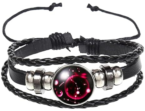 HUIANGLIYG Mehrlagiges Sternzeichen-Lederarmband Für Damen Und Herren, Handgefertigtes Wickelarmband Mit Sternzeichenmotiv, Geschenk Für Paare, Beste Freunde, Geburtstagsgeschenk