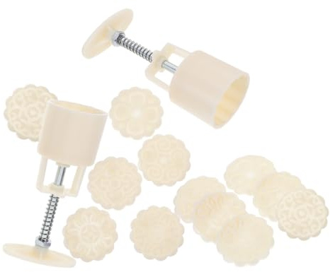 GARVALON Moldes para Pastel de Luna 50g 3D Diseños de Flores Juego de 2 Sets 6 Sellos para Hornear Galletas Cupcakes y Dulces Tradicionales Prensa Manual para Repostería Creativa