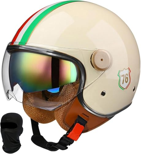 Caimcie 3/4 Scooterhjälm, Retro motorcykelhjälm, Jet-hjälm med dubbla glas, komfortfoder, med ECE/DOT-godkännande, motorcykelhjälm, halvskal för vuxna, herr, dam B, L = 59-60 cm