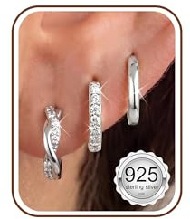 Roheafer 3-4 paires Boucles d'Oreilles Femme Argent 925 Plaquées Or 18K Carats Petites d'Oreilles Pour Boucles Sensibles Boucles d'Oreilles Empilables Pour Plusieurs Piercings Oreille Cartilage