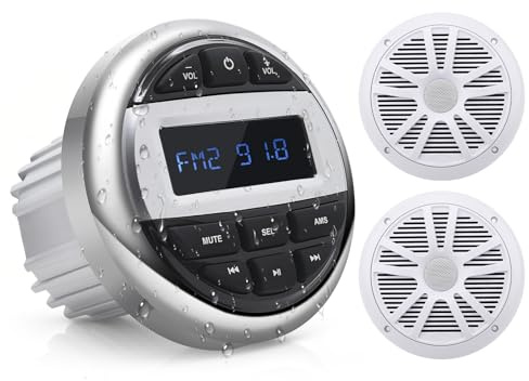 Liwogi Marina Radio con Casse per Barca Impermeabile, Lettore MP3 FM/Am Radio Ricevitore per Marine Yacht, Stereo Barche Camper LKW SUV | MP3 Player AM/FM Radio impermeabile für Boote, Yachten Marineboote, BT5.0 Verbindung