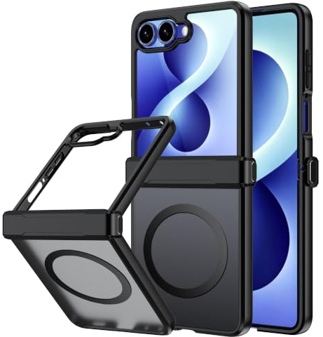 Effcotuo Funda Magnética para Samsung Galaxy Z Flip 8 5G Case Compatible con MagSafe, Funda de Silicona Flexible + Acrílico Carcasa Respaldo Translúcida Mate Slim Antigolpes Cover (Negro)