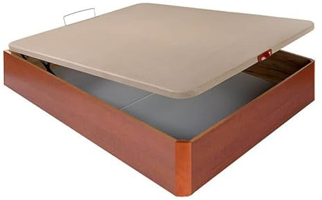 Canapé abatible Madera 32 cm Alto, Gran Capacidad, pistón hidráulico, fácil Apertura, Base tapizada 3D Transpirable, Esquinas Redondeadas, Montaje y Retirada de Usado incluidos. - Cerezo, 150x190 cm