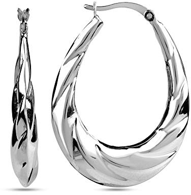 LeCalla Sterling Silver Jewelry Shrimp Classic Diamond-Cut Leichte Creolen für Damen Mädchen
