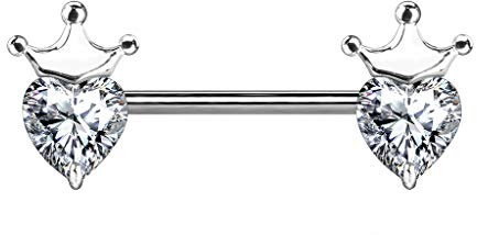 beyoutifulthings Brustwarzen-Piercing Herz-Krone Brust-Piercing Nippel-Piercing Chirurgenstahl Silber Gold Roségold Stab 1,6/14mm