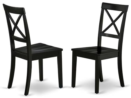 East West Furniture BOC-BLK-W Boston Dining Room Chairs - Cross Back Solid Wood Seat Chairs, Set of 2, Black