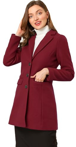 Allegra K Abrigo de Invierno con Solapa con Muesca de Un Solo Pecho para Mujer Día de San Patricio Borgoña M