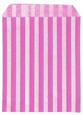 100 Tüten – 12,7 x 17,8 cm rosa gestreifte Papiertüten | Premium-Qualität in Großbritannien hergestellt | Hochzeit, Geburtstag, Party, Süßwarenstand
