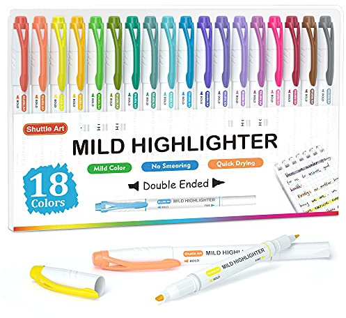 Shuttle Art Textmarker, 18 bunte Pastell Textmarker mit zwei Arten von Spitzen und weichen Farben, dick und dünn, Macron-Farben für Kinder, Erwachsene zum Unterstreichen, Hervorheben