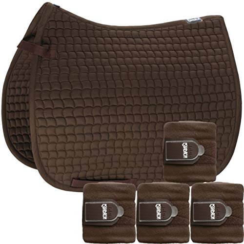 Eskadron Set Basic Cotton Schabracke mit Fleecebandagen in Darkbrown, Größe:Vielseitigkeit (VS)