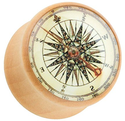 Taffstyle Ohr Plug Flesh Tunnel Piercing Ohrpiercing Holz Braun mit Antik Kompass 14mm