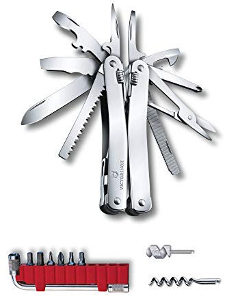 VICTORINOX Multi-strumento Swiss Tool Spirit X Plus, 35 Funzioni, Made in Switzerland, Multiuso con Lama Bloccabile, incl. Fodero in Nylon, Argento