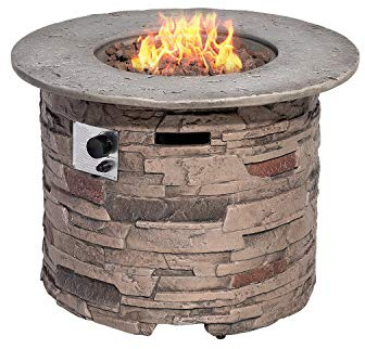 SUNBURY Outdoor Fire Pit Propane Round Fire Pit Table Fire Column, Stonecrest 40,000 BTU Gas Fire Pits for Outside w Lava Rocks, Waterproof Cover, CSA Certified