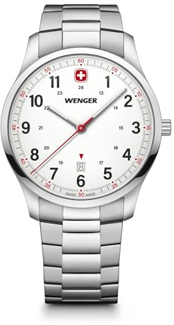 WENGER Herren Armbanduhr City, Swiss Made, Analog Quarz, Wasserdicht, Edelstahl-Armband
