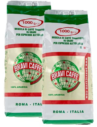 Bravi Caffè - Café en grain de torréfaction artisanale italienne (2 kg 100% ARABICA) Confection 2 kg