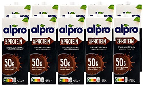Alpro - 10er Pack Protein Sojadrink Schoko 1 Liter - Plant Proteindrink Choco Soja Soya Drink 100 % pflanzlich (50 g Eiweiß pro Packung)