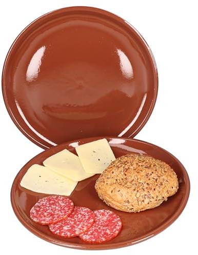 MamboCat 2er Set Ton-Speiseteller Ø 28,5cm Flache Essteller Keramik Antik Geschirr I Steak-Platte Grillteller I Kuchen Servier Teller I Frühstücksteller I Dessertteller I Servierplatte ofenfest