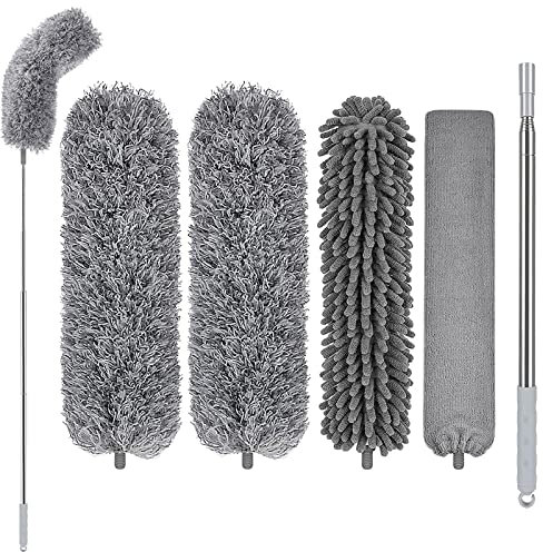 Staubwedel Teleskop Waschbar 4er Set Mikrofaser Köpfe– Staubwedel Lang Ausziehbar Bis 2.5M – Staubwischer Biegbar Mit Teleskopstange Staubbesen Mühelos Staub und Spinnweben(staubwedel teleskop)