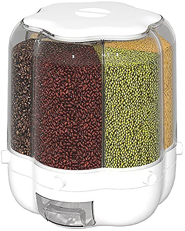 XIYAO 30lb Rice and Grain Storage Container, 360° Rotating Food Dispenser Measuring Cylinder with Lid Moisture Resistant Household, Airtight Storage of Black Rice, Yellow Rice and Other Small Beans